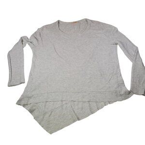 Sweet Romeo Gray Asymmetrical Hem Long Sleeve Waffle Knit Sweater Top Size M